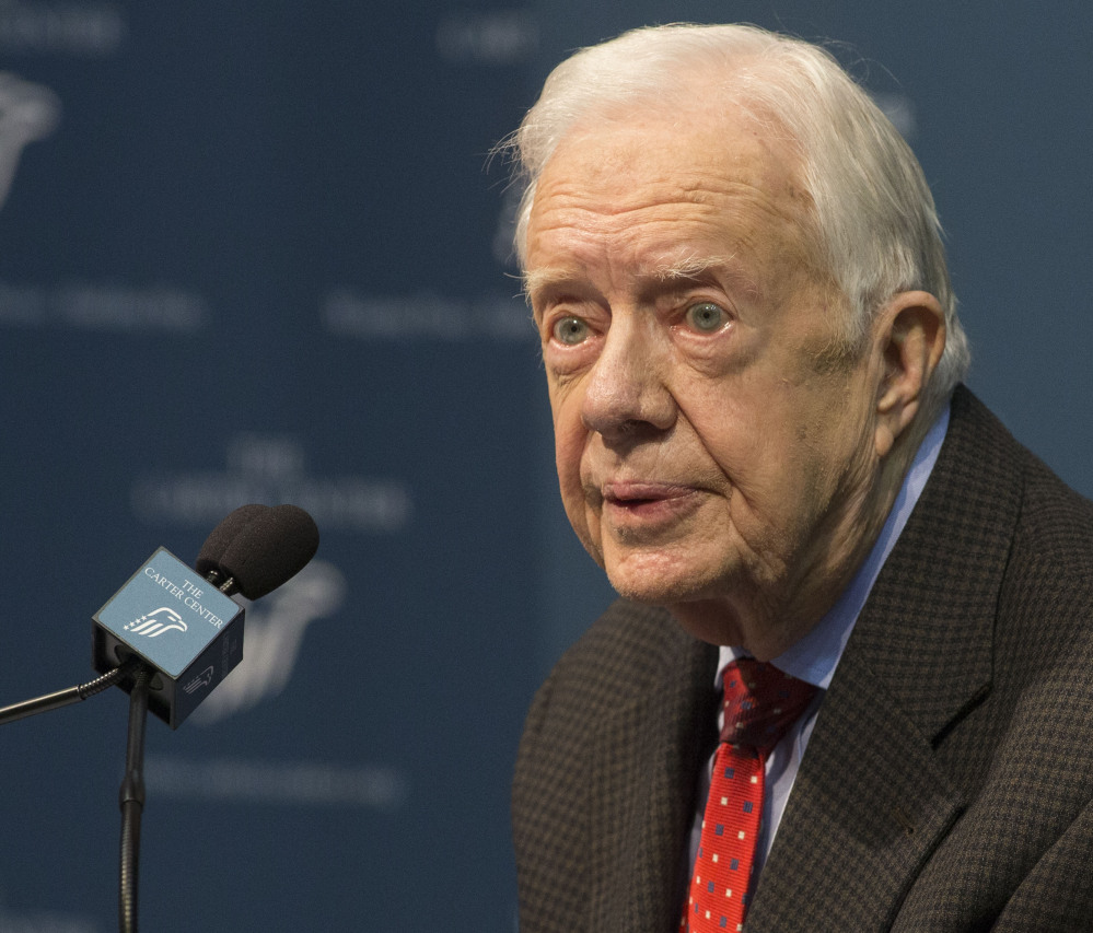 Former President Jimmy Carter talks about his cancer diagnosis during a news conference at The Carter Center in Atlanta on Thursday.