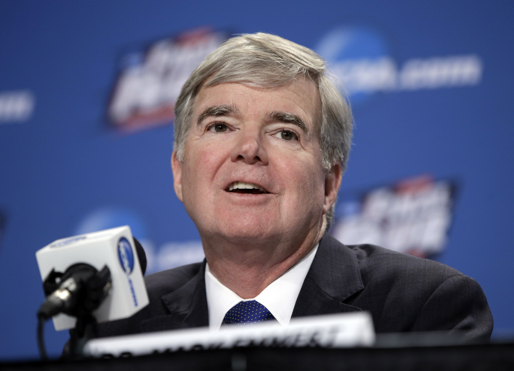 AP photo 
 In this April 2, 2015, file photo, NCAA President Mark Emmert answers questions during a news conference at the Final Four college basketball tournament in Indianapolis. Though blocked from forming their own player unions, lawsuits filed by college athletes are still challenging longstanding NCAA rules capping pay.