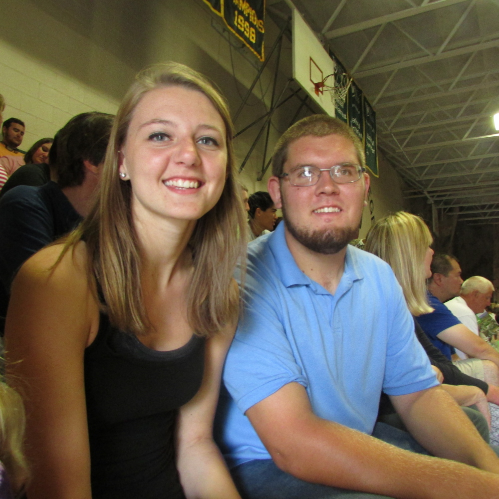Breanna Fleet and Logan Connor, two incoming Unity College freshmen, wait for the annual convocation to start Saturday afternoon at the college.