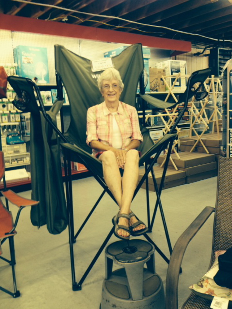 Evalyn Bowman sits in the big chair at Hussey’s General Store in Windsor.