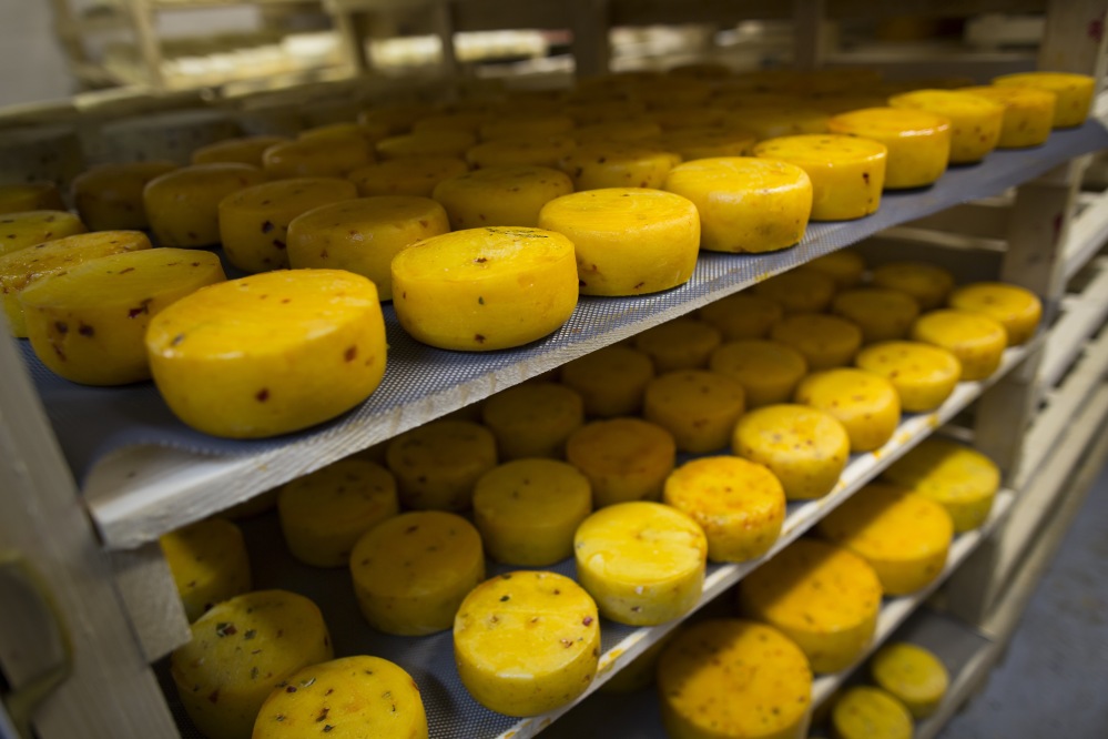 Heads of cheese are stored at John Kopiski’s farm in Krutovo, Russia. Russia is marking the one-year anniversary of its ban on Western  agricultural products.