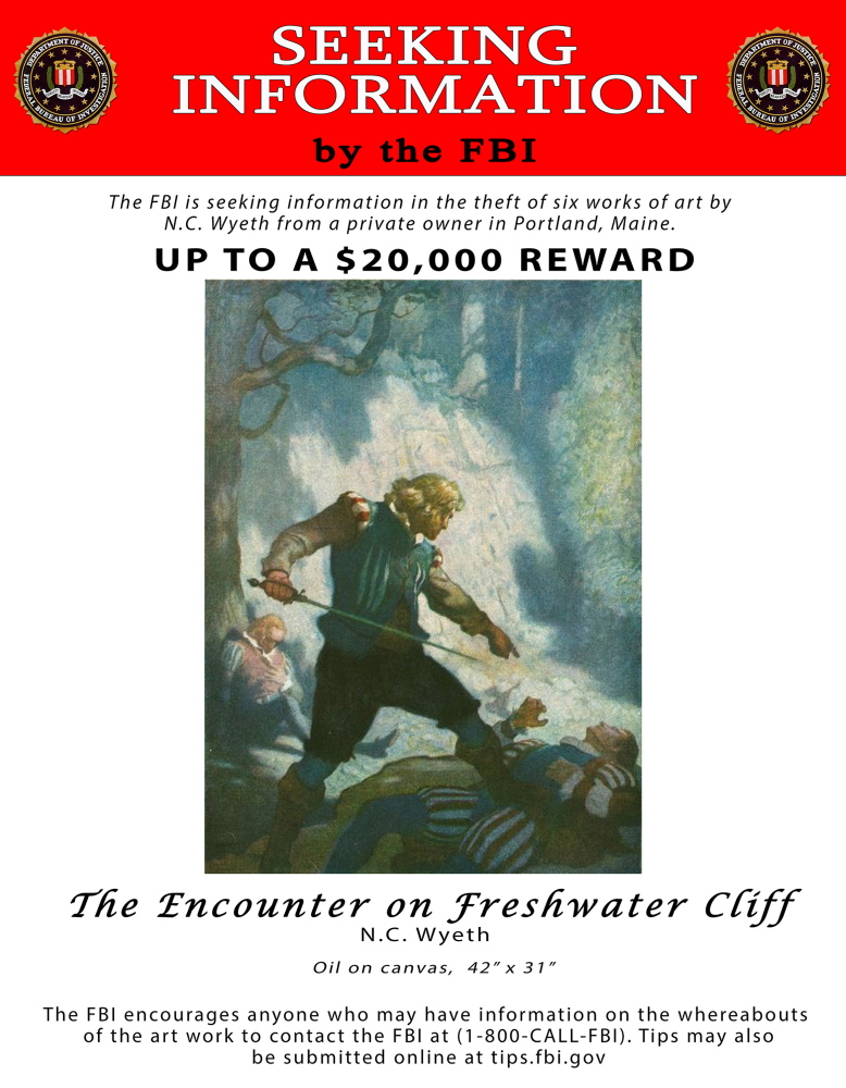 “The Encounter on Freshwater Cliff” by N.C. Wyeth is still missing after being stolen from a Portland apartment in 2013.