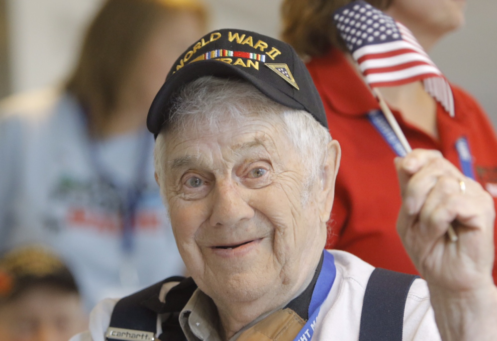 Robert Kennedy, of Lincolnville, returns to the Portland International Jetport on Sunday after spending the weekend in Washington, D.C., on an honor flight trip. Kennedy served three years in the U.S. Navy during World War II, serving in Europe and the South Pacific.