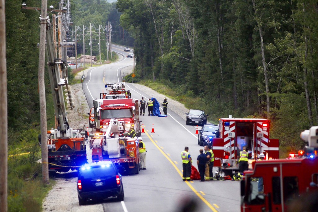 First responders reconstruct the scene of a crash on Route 11 in Casco that killed a 4-year-old boy. An investigator said Wednesday that the man who police say was driving the car was "not being as forthcoming about some things as we’d like."
Gabe Souza/Staff Photographer