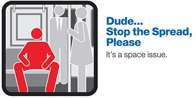 The New York subway has tackled the manspread epidemic by posting these helpful public service messages in subway cars.
