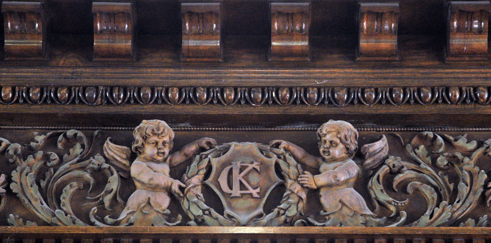 A crest bearing the letters “KC,” for “Kennebec County,” is part of the recently renovated old courtroom in the Kennebec County Courthouse in Augusta.