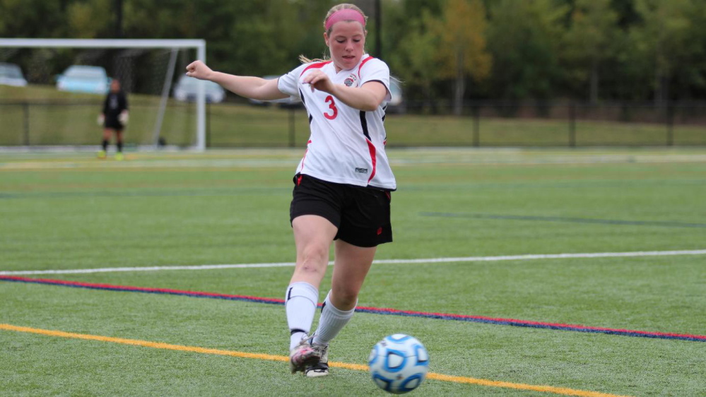 Lindsy Hoopingarner, of Richmond, came to Thomas College as a goalie. Now a senior, Hoopingarner starts at center-back for the Terriers.