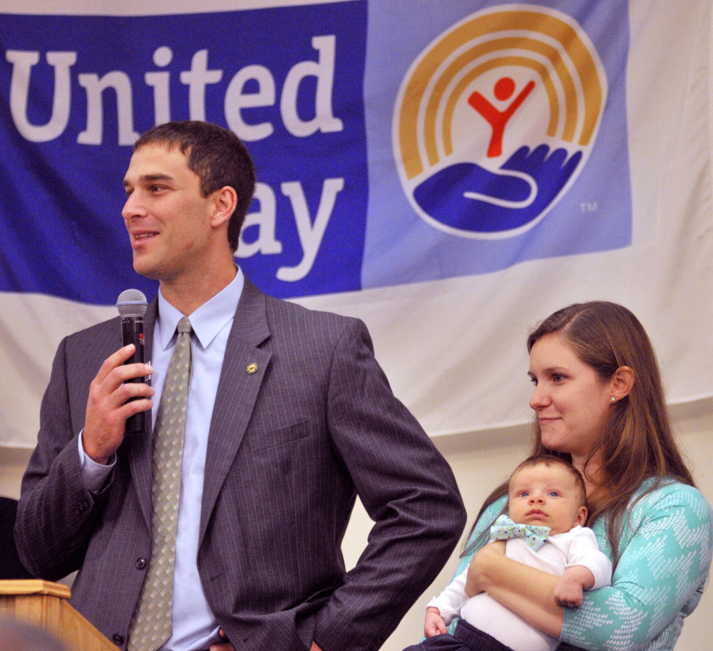 Campaign leaders Craig, left and Stephanie Garofalo, shown with their son Weston, spoke during the United Way of Kennebec Valley kickoff breakfast on Thursday at the Augusta Civic Center.