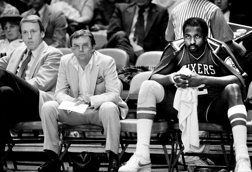 Moses Malone, shown in this 1984 photo, died Sunday at age 60, the Philadelphia 76ers said.