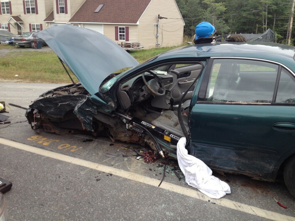 A head-on collision on Waterville Road in Norridgewock sent the occupants of both cars, including this Buick sedan, to hospitals for treatment of non life-threatening injuries.
