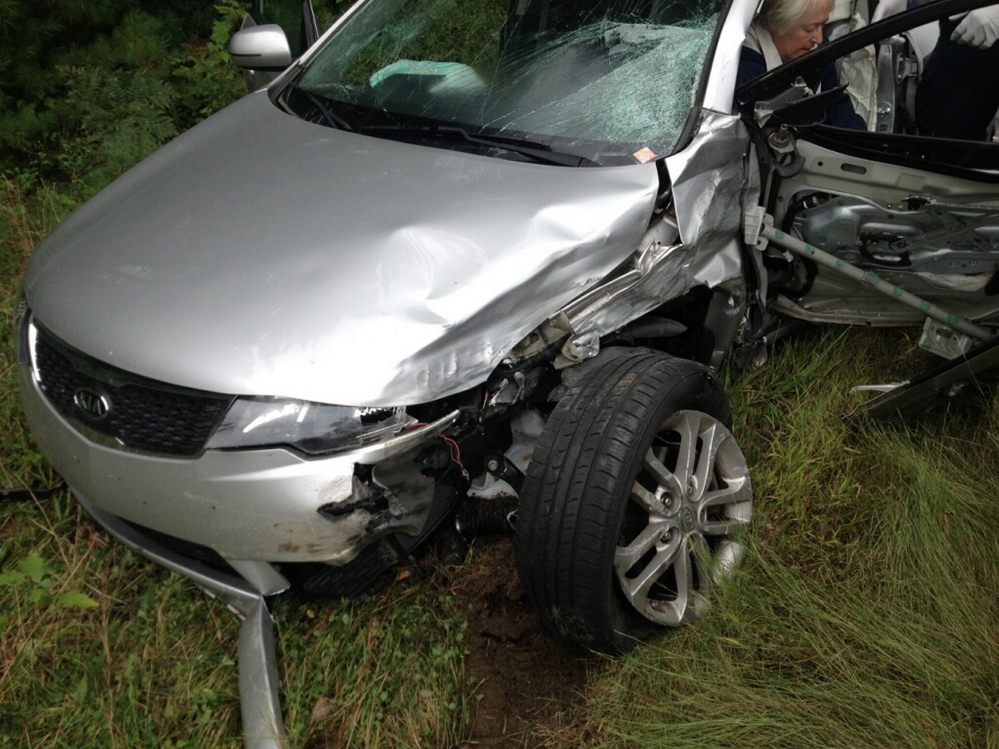 A head-on collision on Waterville Road in Norridgewock sent the occupants of both cars, including this Kia station wagon, to hospitals for treatment of non life-threatening injuries.