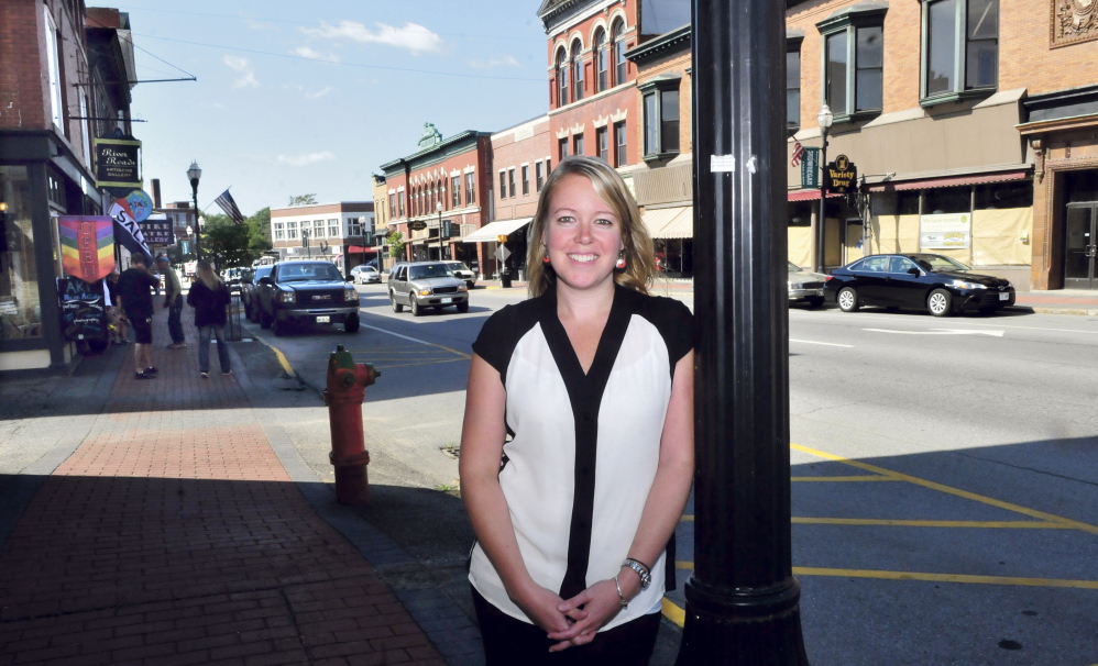 Executive Director of Main Street Skowhegan Kristina Cannon stands outside the organization’s headquarters Wednesday in downtown Skowhegan.
