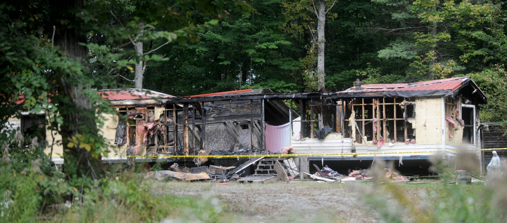 A mobile home at 289 Brown’s Corner Roadd in Canaan was destroyed in fire on Monday. This photo shows the charred remains on Tuesday. It is the third fire in that town in three weeks.