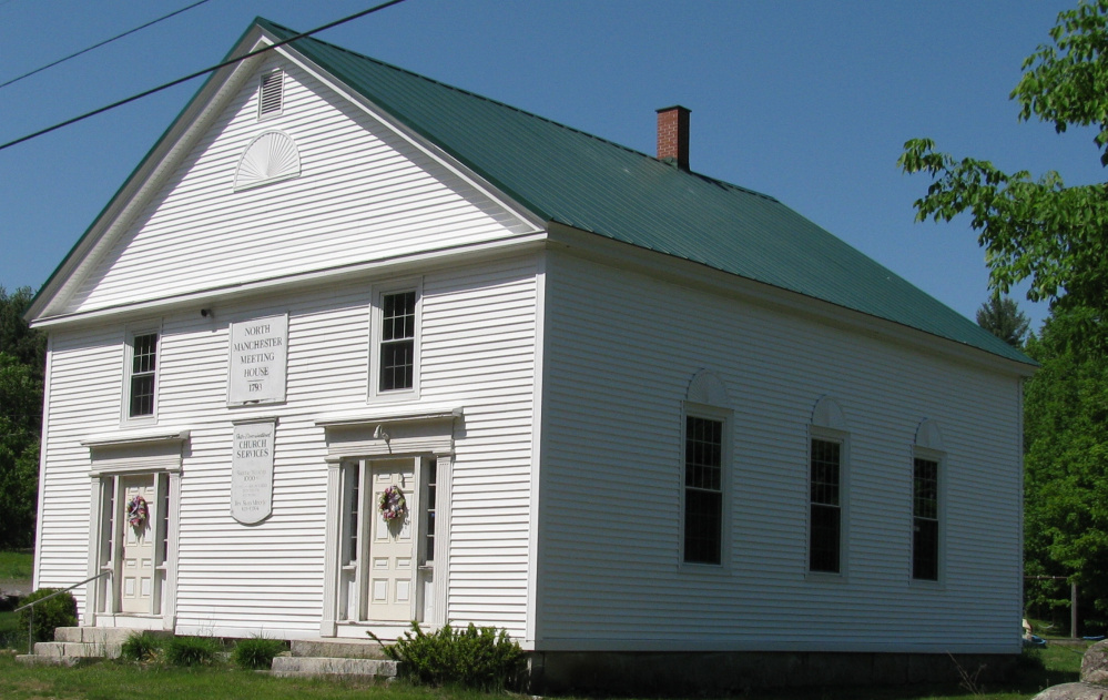 The North Manchester Meeting House on Scribner Hill Road was built in 1793 by Elder Isaac Case and moved from East Readfield to its present site in 1839. It was originally located where Case Cemetery now sits on Route 17.