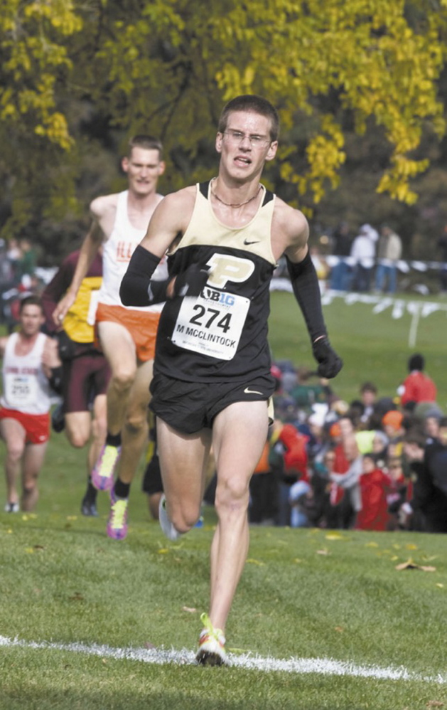 Contributed photo/Purdue athletics 
 Matt McClintock competes during a Purdue cross country race last November. McClintock, of Athens, finished second at the annual Coast-to-Coast Battle in Beantown on Friday.