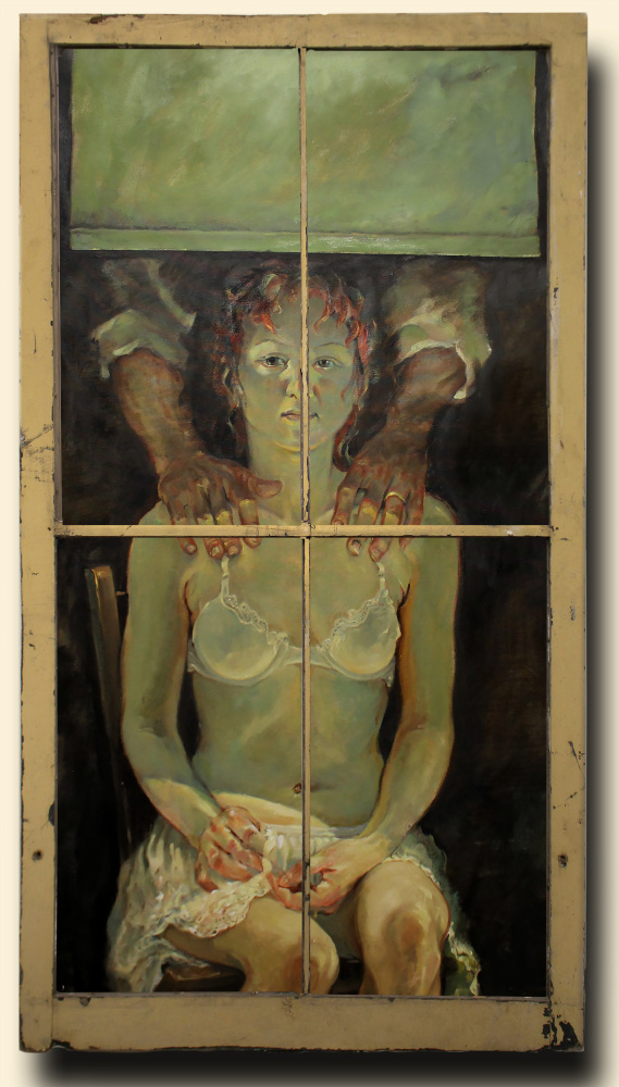 “No I’m Fine” by Chris Cart of Hallowell, oil on canvas with window