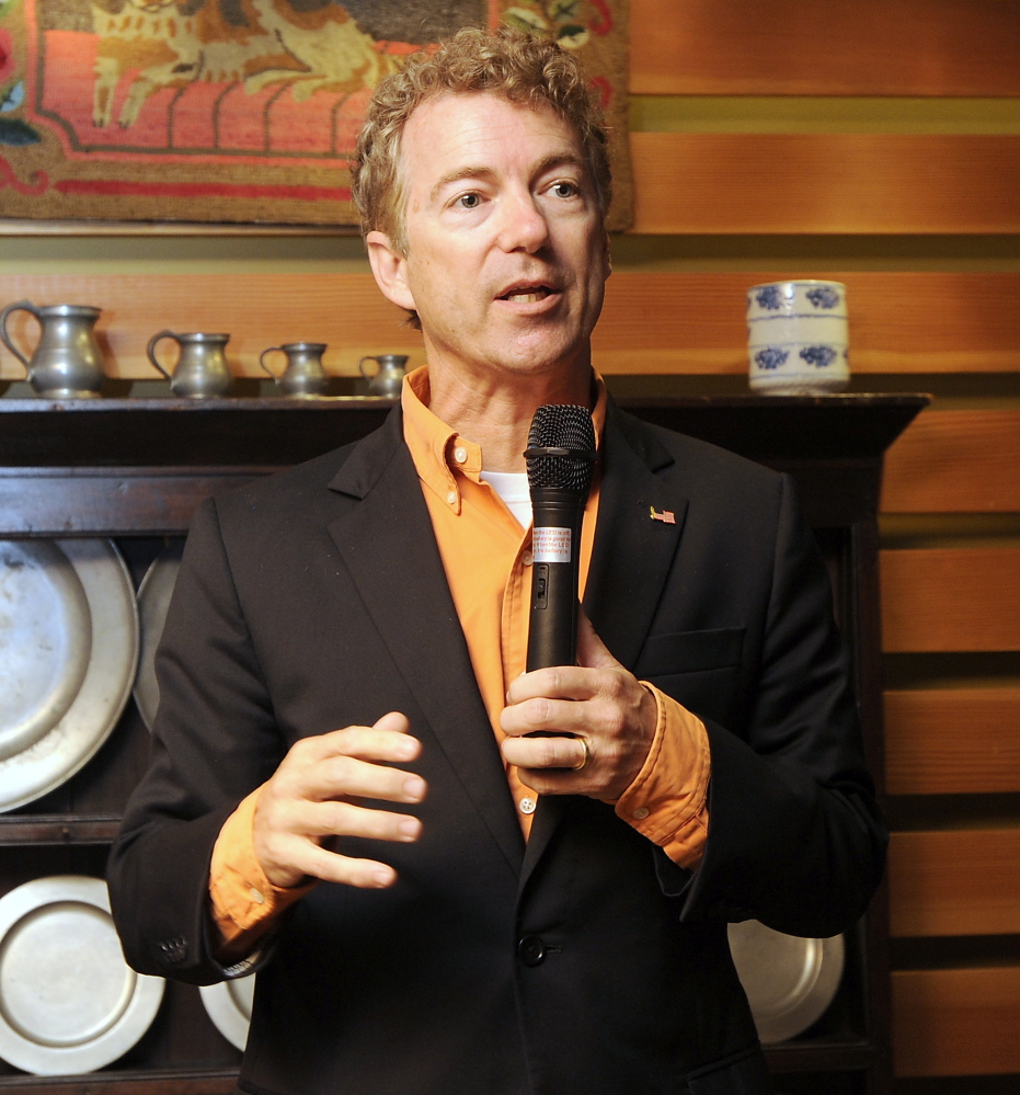 Rand Paul hit on familiar themes from his presidential campaign, criticizing the level of national debt, the National Security Agency’s collection of Americans’ phone data and both parties' spending habits.