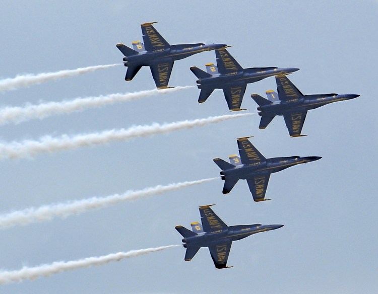 The Blue Angels practice Thursday before the Great State of Maine Air Show at Brunswick Executive Airport.