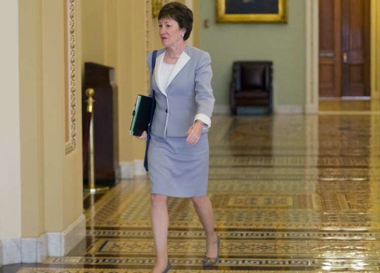 Sen. Susan Collins, R-Maine, walks to the Senate floor Tuesday. She said that she'll oppose the Iran nuclear deal, calling it "fundamentally flawed." Collins was considered the one Senate Republican the Obama administration could potentially convince to support the agreement.
The Associated Press
