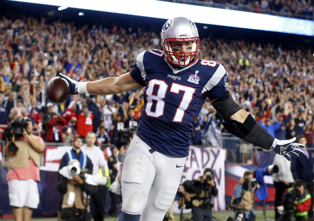 Rob Gronkowski celebrates a touchdown in a recent New England Patriots game.