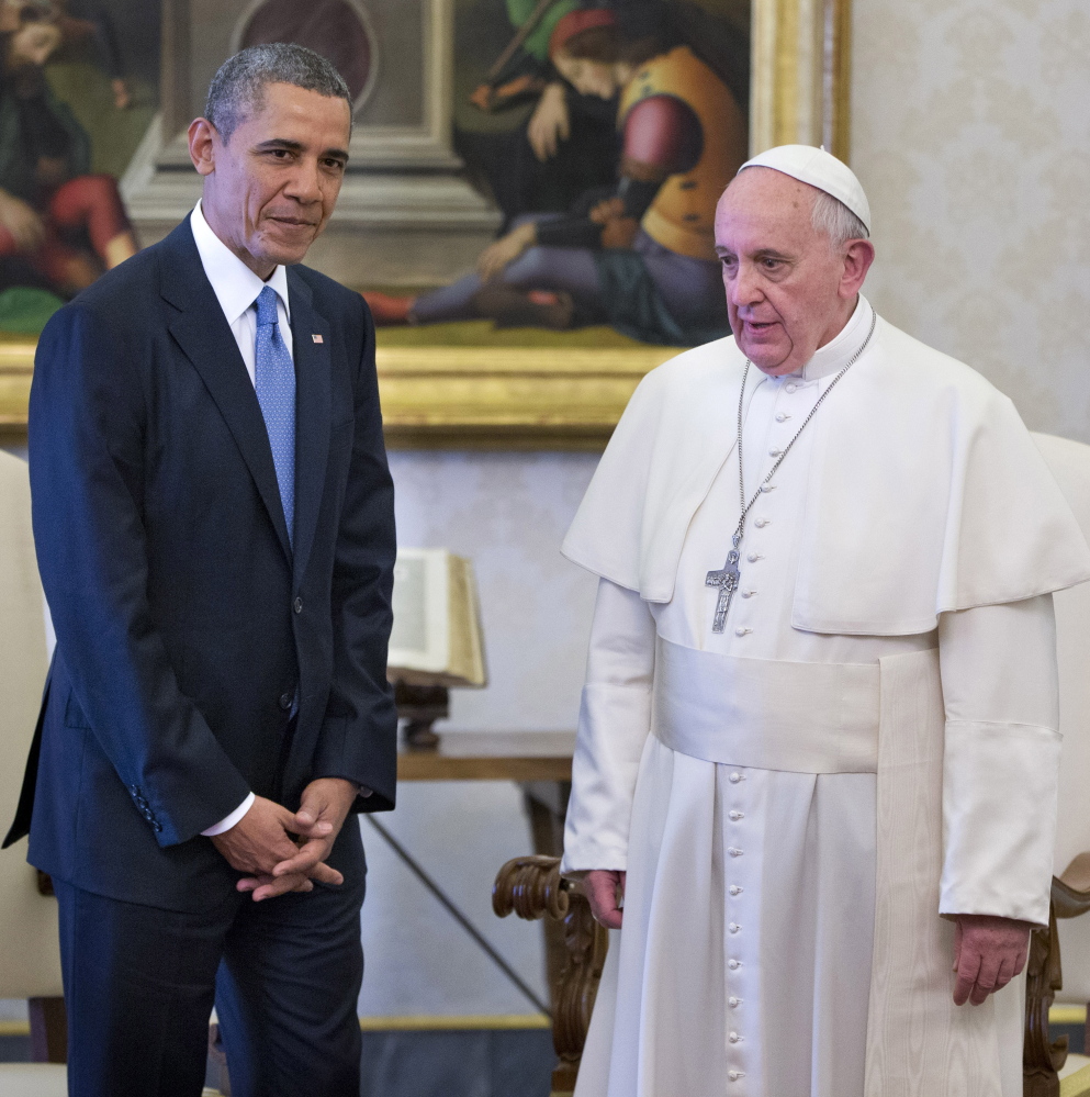 President Obama meets with Pope Francis at the Vatican in March 2014. When Francis arrives in the United States, he will get an airport welcome from the president.