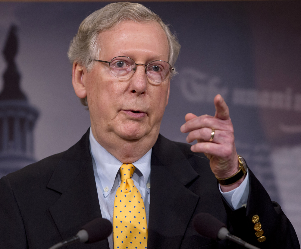 Senate Majority Leader Mitch McConnell of Kentucky  accused Democratic senators on Tuesday of refusing to let the Senate vote on the Iran deal. (AP Photo/Jacquelyn Martin)