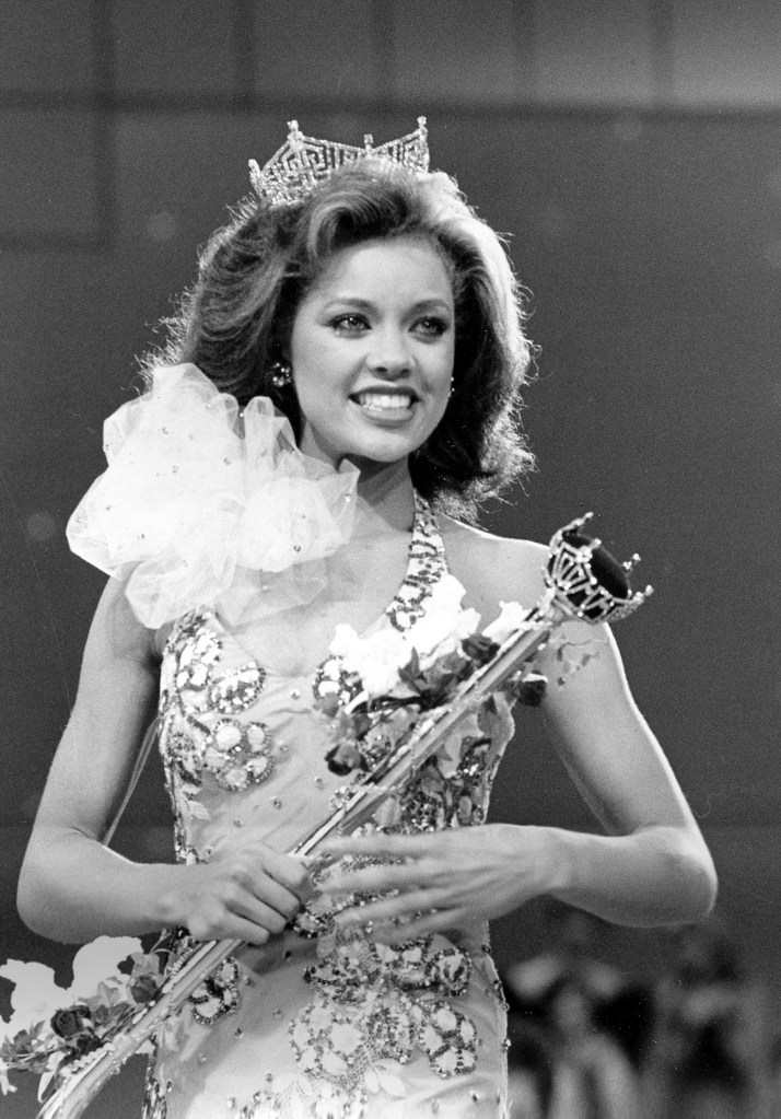 Miss New York Vanessa Williams appears during her coronation walk after she was crowned Miss America 1984 at the Miss America Pageant in Atlantic City, N.J. Williams resigned after Penthouse magazine published sexually explicit photographs of her taken several years earlier. The Associated Press