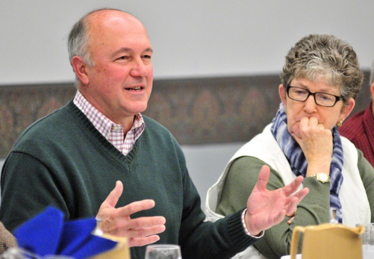 City Councilor Patrick Paradis, who said he wants to fill a vacant county commission seat, and Rep. Donna Doore talk about how the state budget proposals will affect the city during an Augusta City Council goal-setting session in January at the Augusta Civic Center.