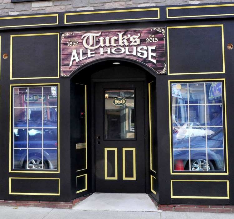 The entryway to Tuck’s Ale House on Main Street, formerly a computer business, in Farmington on Monday. The pub is slated to open later this month.
