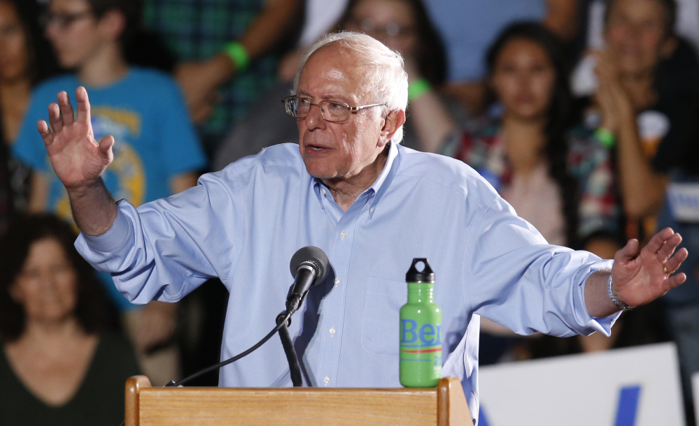 In this photo taken Oct. 9, 2015, Democratic presidential candidate Sen. Bernie Sanders, I-Vt. speaks in Tucson, Ariz.