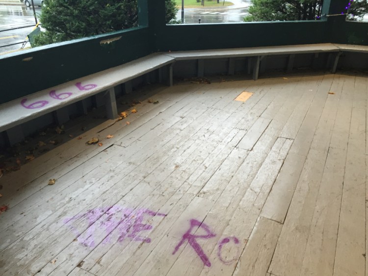 The vandalized areas of the Farmington gazebo will have to be scraped of existing paint, sanded, and repainted after it was vandalized last week.