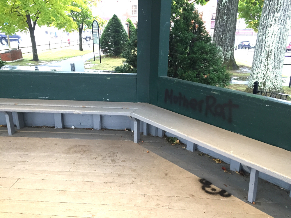 The vandalized areas of the gazebo will have to be scraped of existing paint, sanded, and repainted after it was vandalized last week. Two women, from Portland and Yarmouth, are charged with the vandalism.