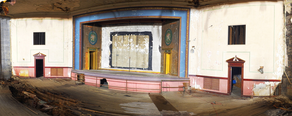 This panorama made from several photos taken in 2014  shows the Colonial Theater in Augusta. The theater, on Water Street in downtown Augusta, is being renovated by a nonprofit group.