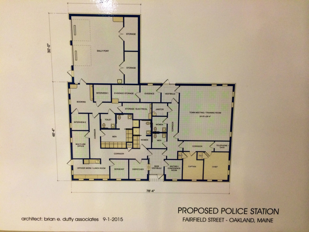 The floor plan for a proposed new police station in Oakland includes a sally port, or garage; separate booking, evidence and interview rooms; multiple bathrooms and office space for the Oakland Police Department.