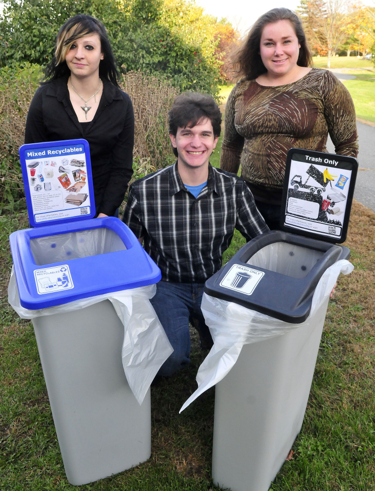 Unity College students have created a a survey for Winslow residents to help the town make decisions about solid waste disposal. From left, at Unity, are Grace Wilson, Henry Symanski and Jenna Rippee.
