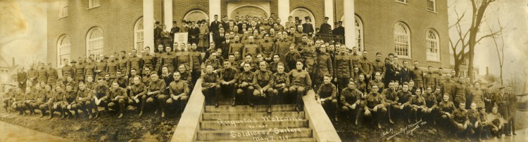 A large group of World War I soldiers and sailors gathered for a photo in front of the old YMCA in Augusta in this 1919 photo.