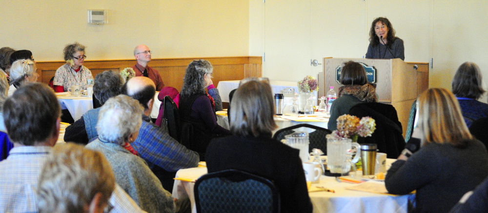 Keynote speaker Katherine Leo opens the Singing For Those at the End of Life conference Saturday at Maple Hill Farm Inn and Conference Center in Hallowell.