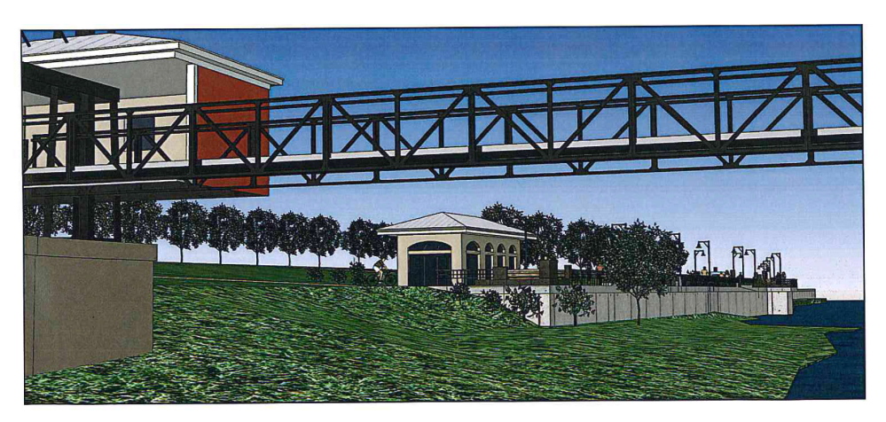 An artist’s rendering depicts Head of Falls in Waterville looking north past the Two-Cent Bridge, showing what a proposed riverwalk along the Kennebec River could look like. Plans for the project, which in July received a $150,000 grant from the Waterville Rotary Club, are in their infancy, but residents provided their two cents’ worth Monday night at a public hearing.