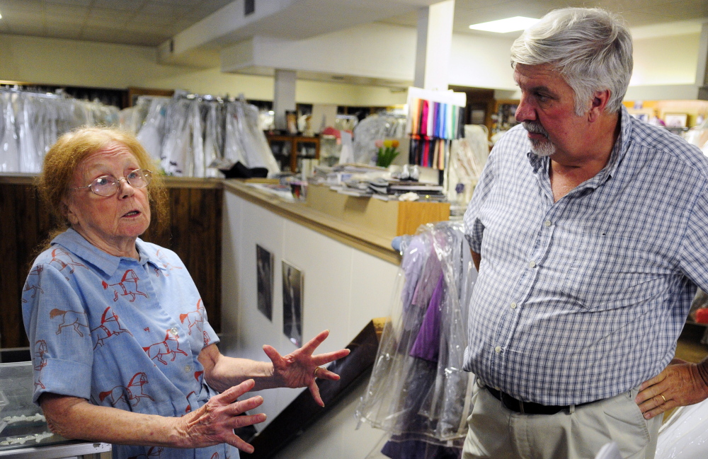 Patricia Buck, owner of Patricia Buck Bridal, and Steve Pecukonis, executive director of Augusta Downtown Alliance, talk about plans for a new owner to buy and renovate 275 Water St. on Aug. 25 in Augusta.