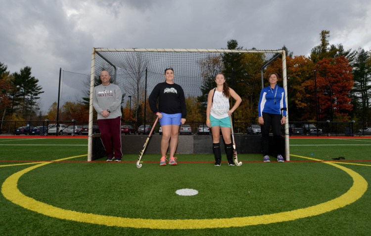 The Hughes family, from left to right, Greg, Meghan, Allison, and Nancy are all part of the Maine Central Institute field hockey team in one way or another. Nancy is head coach, husband Greg and daughter Meghan are assistant coaches, while Allison plays on the team. Their other daughter, Katie (not pictured), is a freshman at Bates College and played on the team last season.