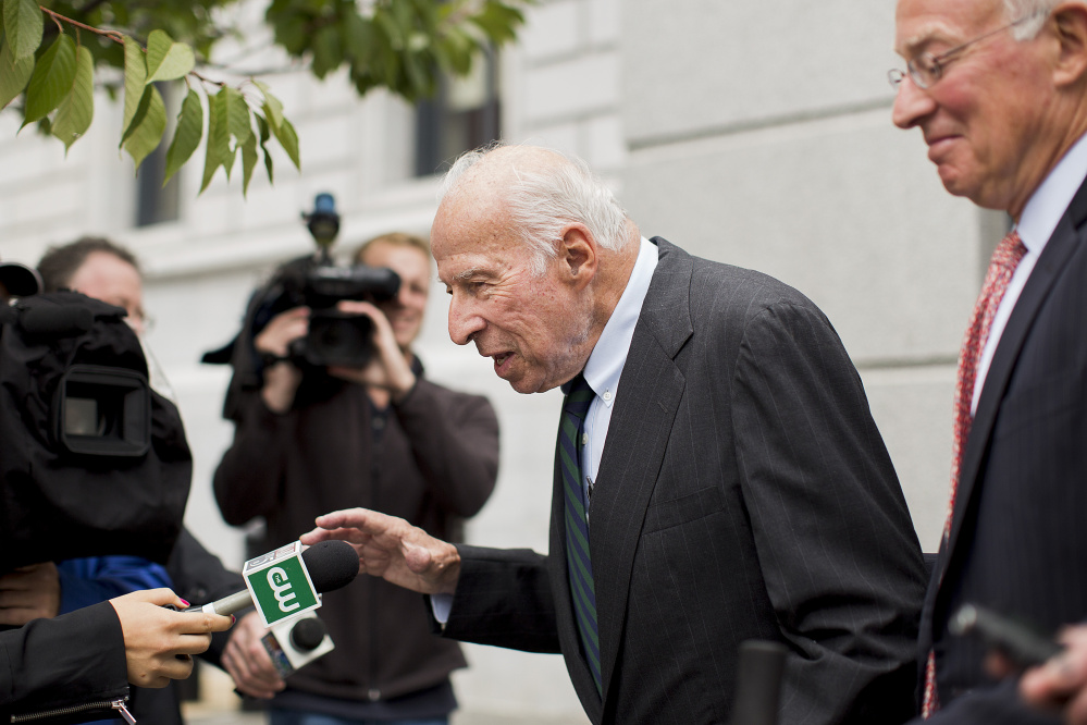 Brace declines to comment as he leaves the courthouse. Brace, who led a Camden-based charity, embezzled more than $4.6 million from the nonprofit before his retirement last year. He was sentenced Friday to 4 years in prison on federal mail and tax fraud charges.