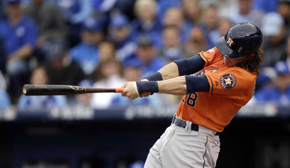 Houston’s Colby Rasmus hits a solo home run in the third inning to give the Astros a 4-1 lead. Houston didn’t score again, as Kansas City came back for a 5-4 win. The Associated Press