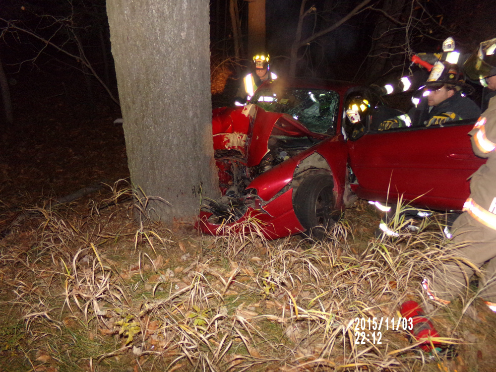 A single vehicle car accident on Route 4 in North Jay Tuesday night left a Wilton woman and her grandson with injuries.