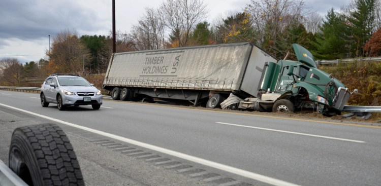 A tractor-trailer hit the guard rail on I-95 north early Saturday morning.