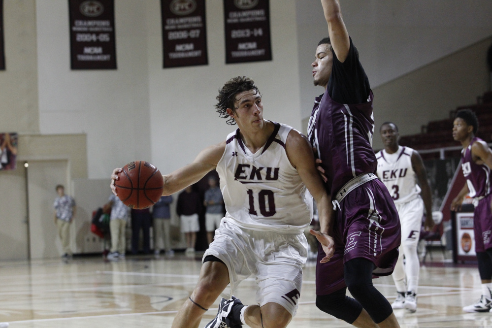 Eastern Kentucky freshman Nick Mayo scored 17 points in an exhibition game against Union College on Sunday. Mayo, a Messalonskee graduate, has high expectations this season.