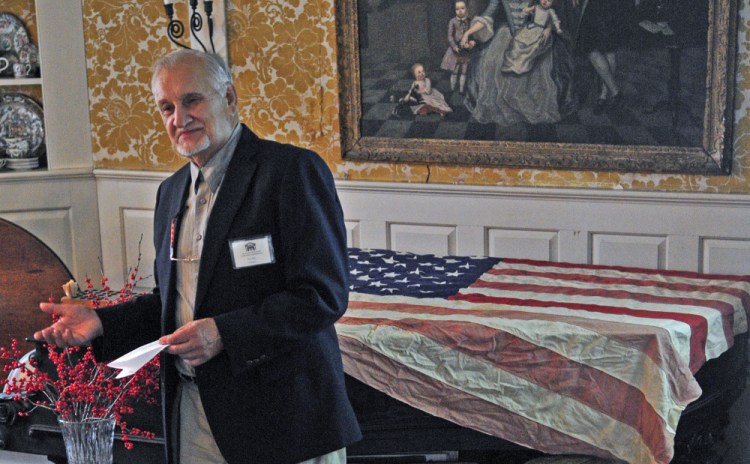 Ron Kley speaks about the researching the Vaughan family’s participation in American wars dating back to 1812 during a Veterans Day event on Wednesday at the Vaughan Homestead in Hallowell.