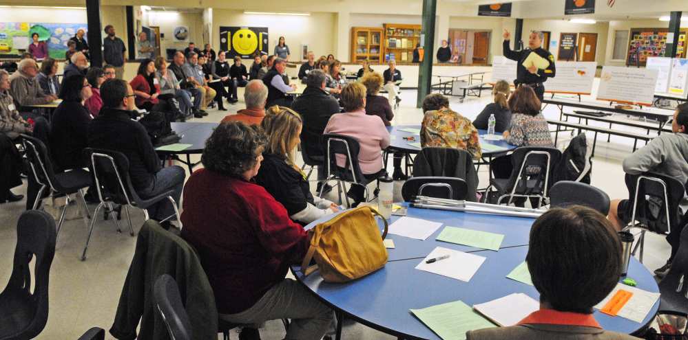 Gardiner Police Chief James Toman speaks about drug abuse during a forum on Tuesday at Gardiner Regional Middle School in Gardiner.