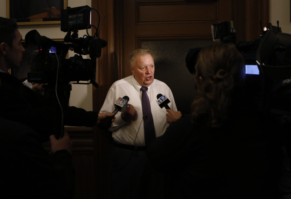 Lewiston Mayor Bob MacDonald speaks with the media November 3 after election results were release in Lewiston.