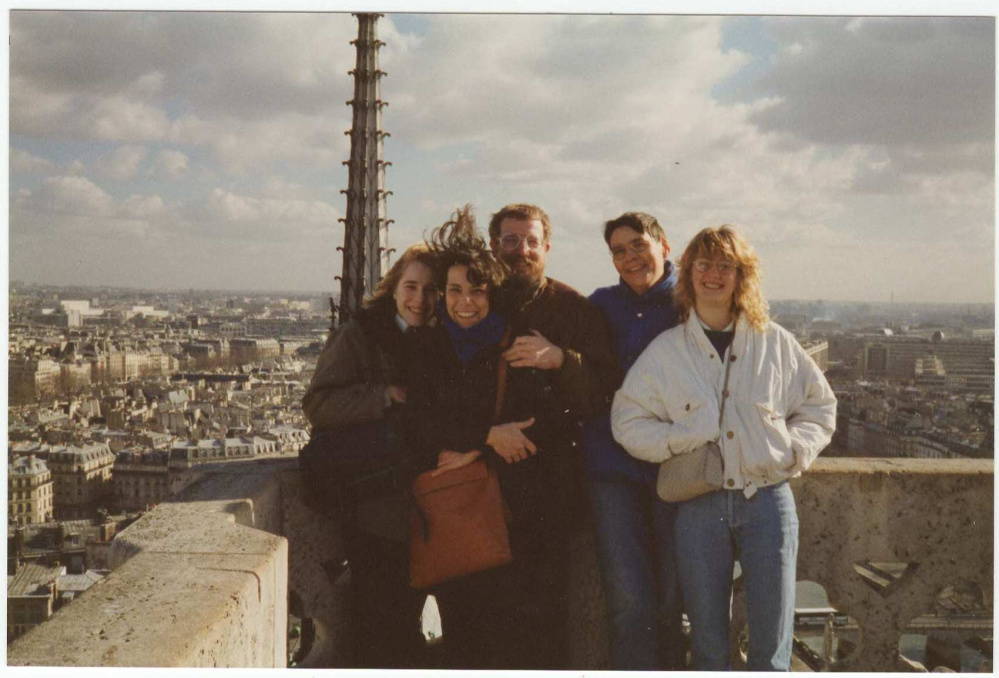 Chelsea Ray pictured with her host family on top of the Notre Dame in 1988. She confirmed that the family was OK after terrorist attacks in Paris killed 129 people Friday night.