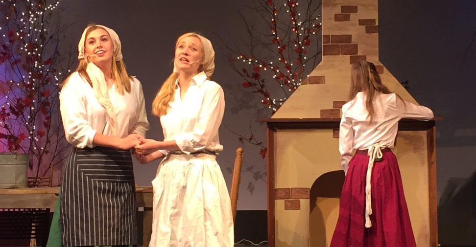 From left, Hodel (Abby Despres), and Chava (Ally Phair) hope for love as they sing “Matchmaker” as Tzeitel (Ariana Wiles) listens in the background.